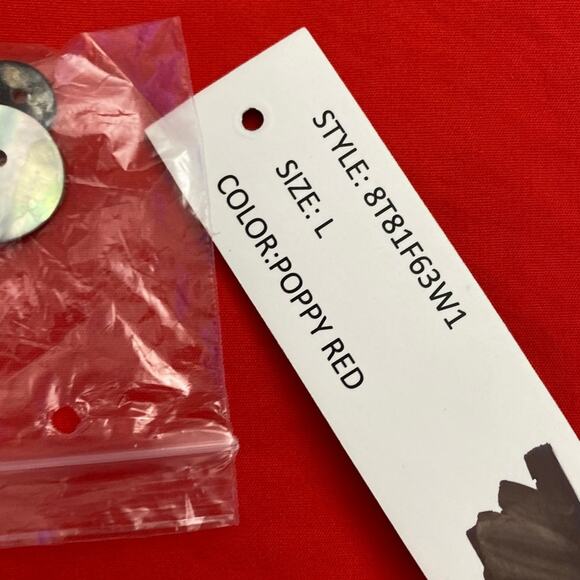 Poppy Red Blouse Tunic Lagenlook Asian Kimono Inspired L Roll Tab NWT Zac Rachel - Picture 10 of 10